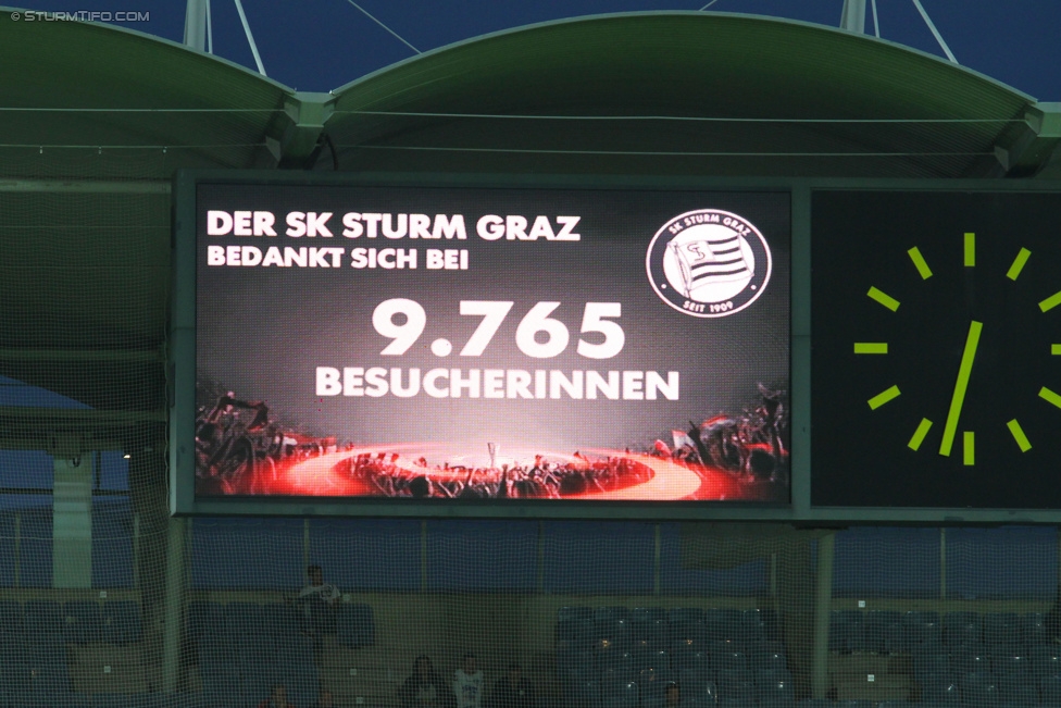 Sturm Graz - Rubin Kasan
UEFA Europa League Qualifikation 3. Runde, SK Sturm Graz -  FK Rubin Kasan, Stadion Liebenau Graz, 30.07.2015. 

Foto zeigt die Anzeigetafel
