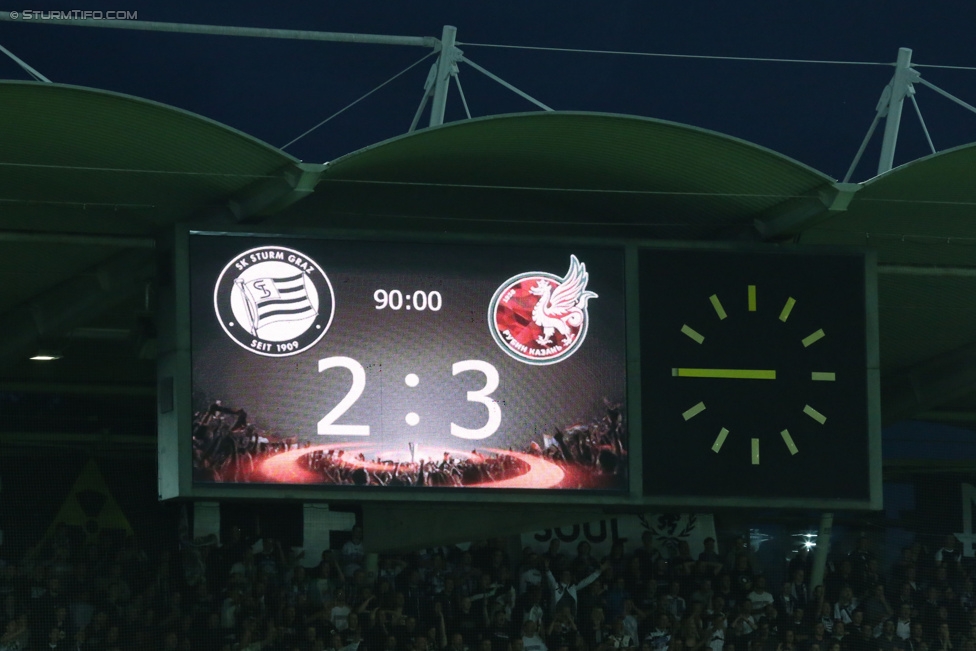 Sturm Graz - Rubin Kasan
UEFA Europa League Qualifikation 3. Runde, SK Sturm Graz -  FK Rubin Kasan, Stadion Liebenau Graz, 30.07.2015. 

Foto zeigt die Anzeigetafel
