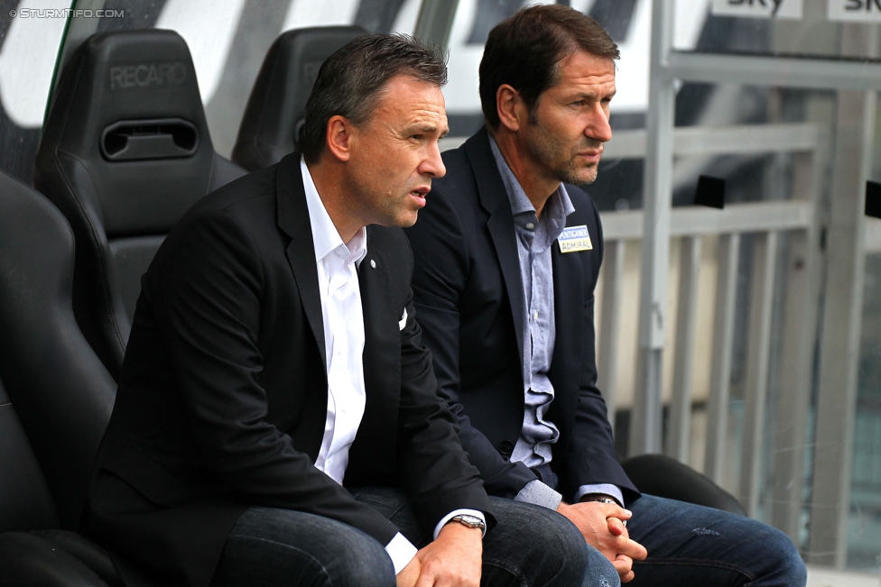 Sturm Graz - Groedig
Oesterreichische Fussball Bundesliga, 2. Runde, SK Sturm Graz - SV Groedig, Stadion Liebenau Graz, 02.08.2015. 

Foto zeigt Christian Jauk (Praesident Sturm) und Franco Foda (Cheftrainer Sturm)
