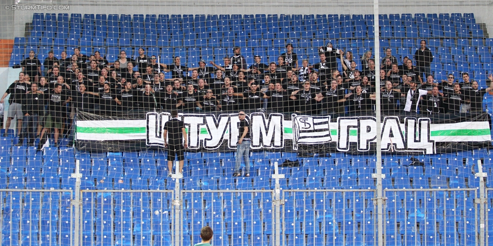 Rubin Kasan - Sturm Graz
UEFA Europa League Qualifikation 3. Runde, FK Rubin Kasan - SK Sturm Graz, Zentralstadion Kasan, 06.08.2015. 

Foto zeigt Fans von Sturm
