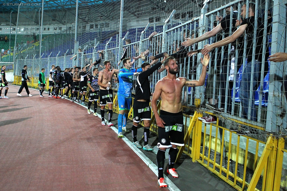 Rubin Kasan - Sturm Graz
UEFA Europa League Qualifikation 3. Runde, FK Rubin Kasan - SK Sturm Graz, Zentralstadion Kasan, 06.08.2015. 

Foto zeigt die Mannschaft von Sturm und Fans von Sturm
