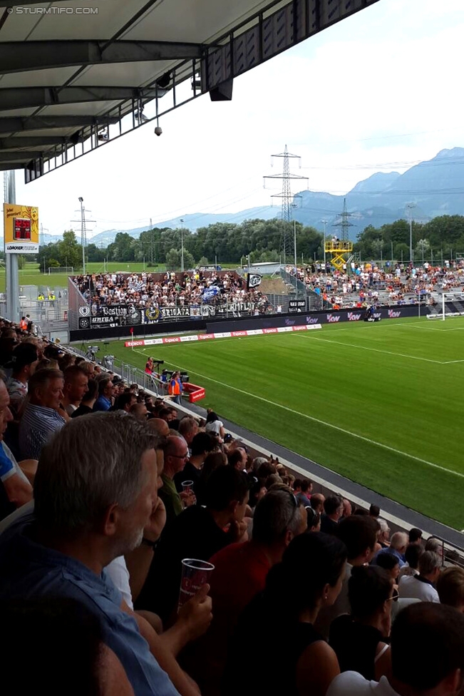 Altach - Sturm Graz
Oesterreichische Fussball Bundesliga, 3. Runde, SC Rheindorf Altach - SK Sturm Graz, Stadion Schnabelholz Altach, 09.08.2015. 

Foto zeigt Fans von Sturm
