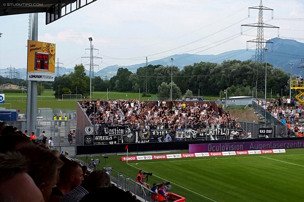 Altach - Sturm Graz
Oesterreichische Fussball Bundesliga, 3. Runde, SC Rheindorf Altach - SK Sturm Graz, Stadion Schnabelholz Altach, 09.08.2015. 

Foto zeigt Fans von Sturm
