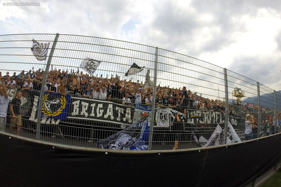 Altach - Sturm Graz
Oesterreichische Fussball Bundesliga, 3. Runde, SC Rheindorf Altach - SK Sturm Graz, Stadion Schnabelholz Altach, 09.08.2015. 

Foto zeigt Fans von Sturm
