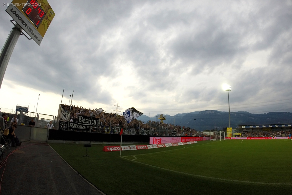 Altach - Sturm Graz
Oesterreichische Fussball Bundesliga, 3. Runde, SC Rheindorf Altach - SK Sturm Graz, Stadion Schnabelholz Altach, 09.08.2015. 

Foto zeigt Fans von Sturm
