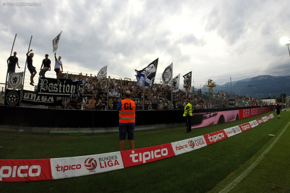 Altach - Sturm Graz
Oesterreichische Fussball Bundesliga, 3. Runde, SC Rheindorf Altach - SK Sturm Graz, Stadion Schnabelholz Altach, 09.08.2015. 

Foto zeigt Fans von Sturm
