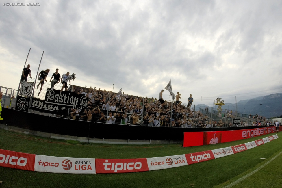 Altach - Sturm Graz
Oesterreichische Fussball Bundesliga, 3. Runde, SC Rheindorf Altach - SK Sturm Graz, Stadion Schnabelholz Altach, 09.08.2015. 

Foto zeigt Fans von Sturm
