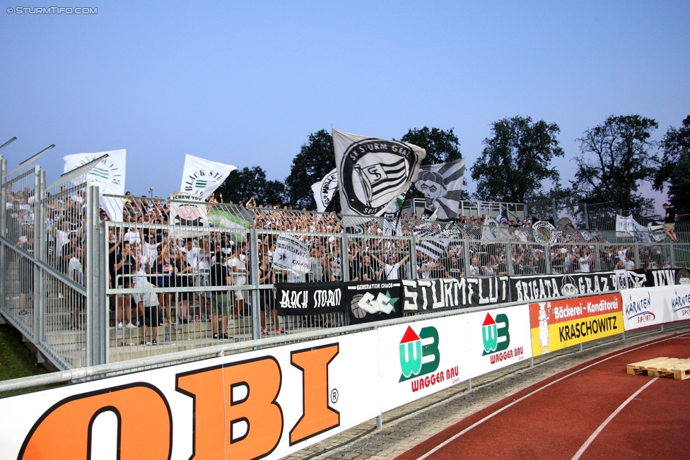 Wolfsberg - Sturm Graz
Oesterreichische Fussball Bundesliga, 4. Runde, Wolfsberger AC - SK Sturm Graz, Lavanttal-Arena Wolfsberg, 12.08.2015. 

Foto zeigt Fans von Sturm
