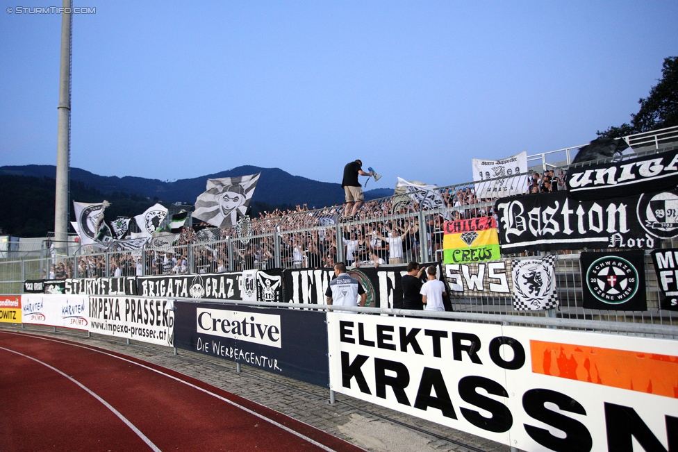 Wolfsberg - Sturm Graz
Oesterreichische Fussball Bundesliga, 4. Runde, Wolfsberger AC - SK Sturm Graz, Lavanttal-Arena Wolfsberg, 12.08.2015. 

Foto zeigt Fans von Sturm
