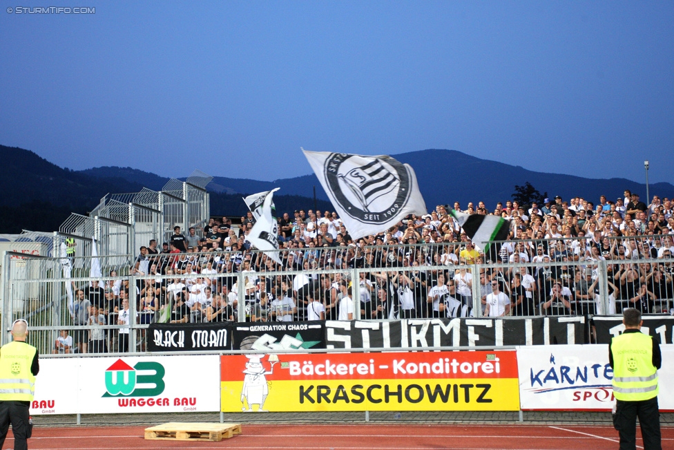 Wolfsberg - Sturm Graz
Oesterreichische Fussball Bundesliga, 4. Runde, Wolfsberger AC - SK Sturm Graz, Lavanttal-Arena Wolfsberg, 12.08.2015. 

Foto zeigt Fans von Sturm
