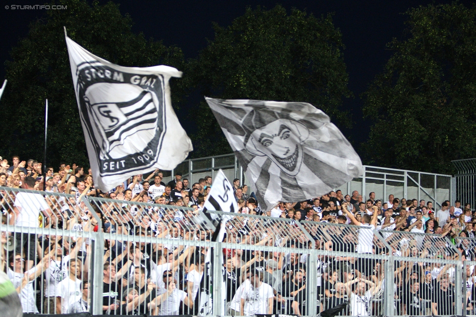 Wolfsberg - Sturm Graz
Oesterreichische Fussball Bundesliga, 4. Runde, Wolfsberger AC - SK Sturm Graz, Lavanttal-Arena Wolfsberg, 12.08.2015. 

Foto zeigt Fans von Sturm
