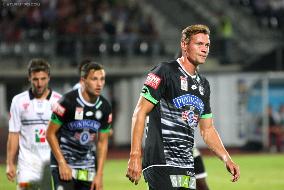 Wolfsberg - Sturm Graz
Oesterreichische Fussball Bundesliga, 4. Runde, Wolfsberger AC - SK Sturm Graz, Lavanttal-Arena Wolfsberg, 12.08.2015. 

Foto zeigt Anel Hadzic (Sturm) und Roman Kienast (Sturm)
