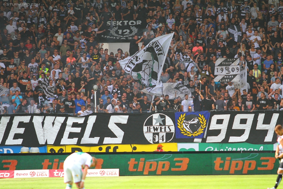 Sturm Graz - Rapid Wien
Oesterreichische Fussball Bundesliga, 5. Runde, SK Sturm Graz - SK Rapid Wien, Stadion Liebenau Graz, 16.08.2015. 

Foto zeigt Fans von Sturm
