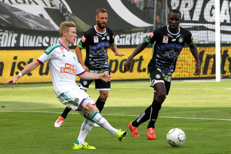 Sturm Graz - Rapid Wien
Oesterreichische Fussball Bundesliga, 5. Runde, SK Sturm Graz - SK Rapid Wien, Stadion Liebenau Graz, 16.08.2015. 

Foto zeigt Martin Ehrenreich (Sturm) und Wilson Kamavuaka (Sturm)
