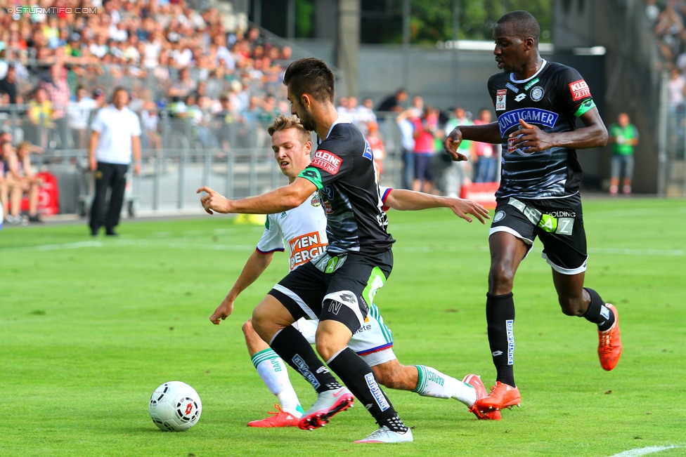 Sturm Graz - Rapid Wien
Oesterreichische Fussball Bundesliga, 5. Runde, SK Sturm Graz - SK Rapid Wien, Stadion Liebenau Graz, 16.08.2015. 

Foto zeigt Josip Tadic (Sturm) und Wilson Kamavuaka (Sturm)
