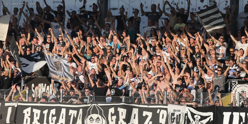 Ried - Sturm Graz
Oesterreichische Fussball Bundesliga, 6. Runde, SV Ried - SK Sturm Graz, Arena Ried, 22.08.2015. 

Foto zeigt Fans von Sturm
