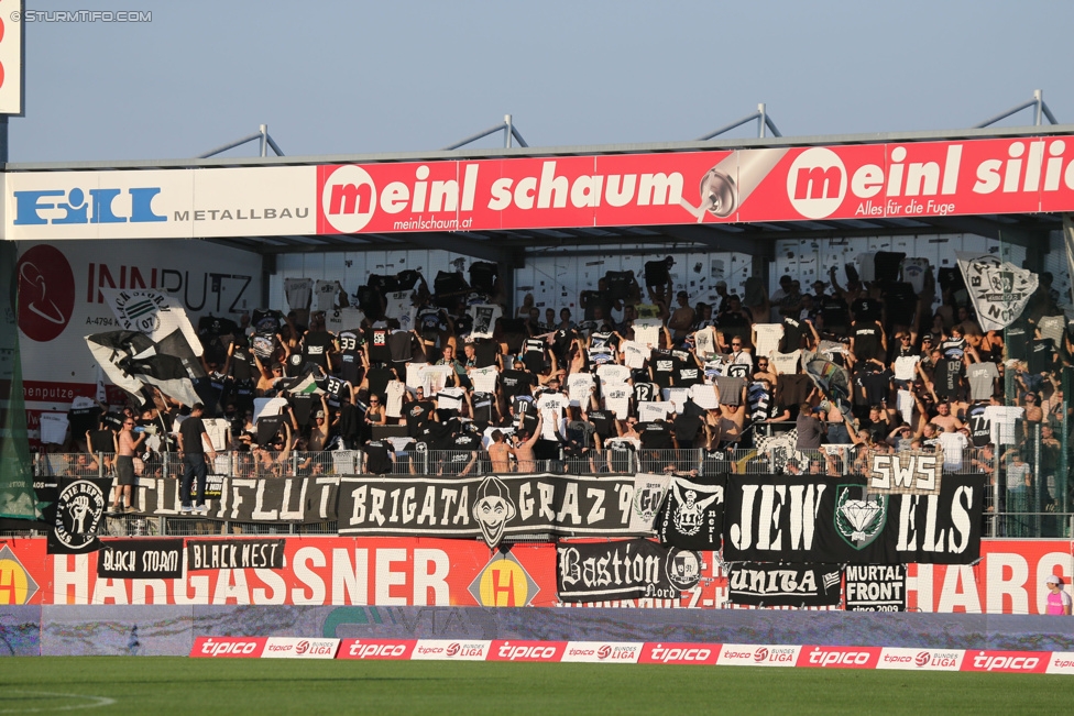 Ried - Sturm Graz
Oesterreichische Fussball Bundesliga, 6. Runde, SV Ried - SK Sturm Graz, Arena Ried, 22.08.2015. 

Foto zeigt Fans von Sturm
