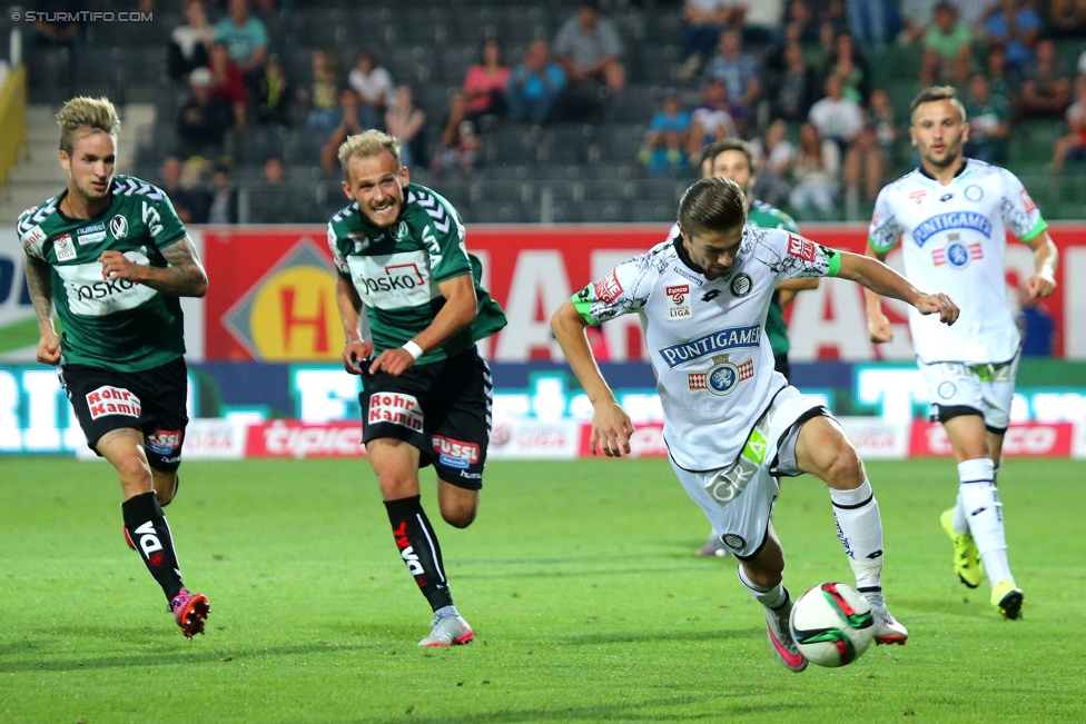 Ried - Sturm Graz
Oesterreichische Fussball Bundesliga, 6. Runde, SV Ried - SK Sturm Graz, Arena Ried, 22.08.2015. 

Foto zeigt Andreas Gruber (Sturm)
