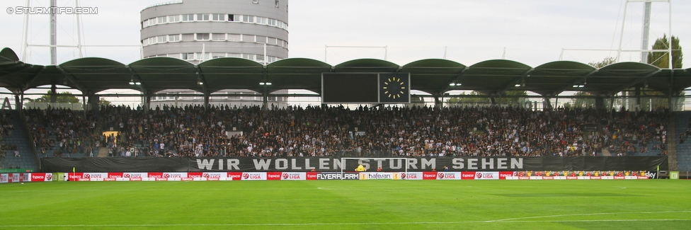 Sturm Graz - Austria Wien
Oesterreichische Fussball Bundesliga, 9. Runde, SK Sturm Graz - FK Austria Wien, Stadion Liebenau Graz, 19.09.2015. 

Foto zeigt Fans von Sturm mit einem Spruchband
Schlüsselwörter: protest