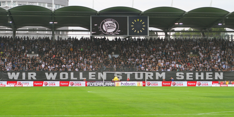 Sturm Graz - Austria Wien
Oesterreichische Fussball Bundesliga, 9. Runde, SK Sturm Graz - FK Austria Wien, Stadion Liebenau Graz, 19.09.2015. 

Foto zeigt Fans von Sturm mit einem Spruchband
Schlüsselwörter: protest