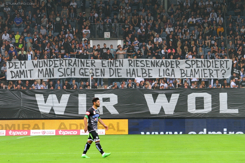 Sturm Graz - Austria Wien
Oesterreichische Fussball Bundesliga, 9. Runde, SK Sturm Graz - FK Austria Wien, Stadion Liebenau Graz, 19.09.2015. 

Foto zeigt Fans von Sturm mit einem Spruchband
Schlüsselwörter: protest