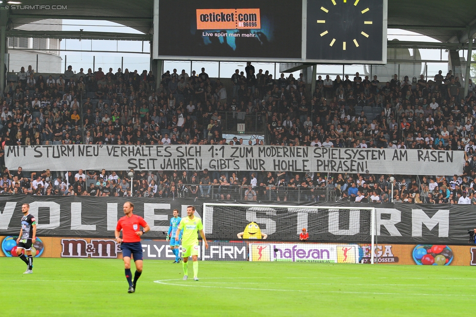 Sturm Graz - Austria Wien
Oesterreichische Fussball Bundesliga, 9. Runde, SK Sturm Graz - FK Austria Wien, Stadion Liebenau Graz, 19.09.2015. 

Foto zeigt Fans von Sturm mit einem Spruchband
Schlüsselwörter: protest