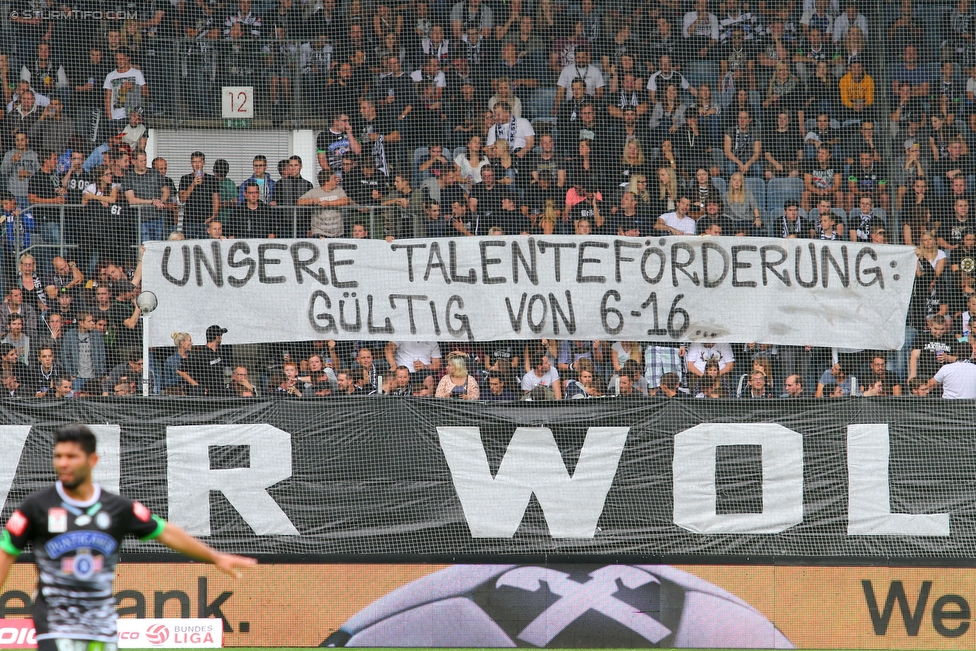 Sturm Graz - Austria Wien
Oesterreichische Fussball Bundesliga, 9. Runde, SK Sturm Graz - FK Austria Wien, Stadion Liebenau Graz, 19.09.2015. 

Foto zeigt Fans von Sturm mit einem Spruchband
Schlüsselwörter: protest