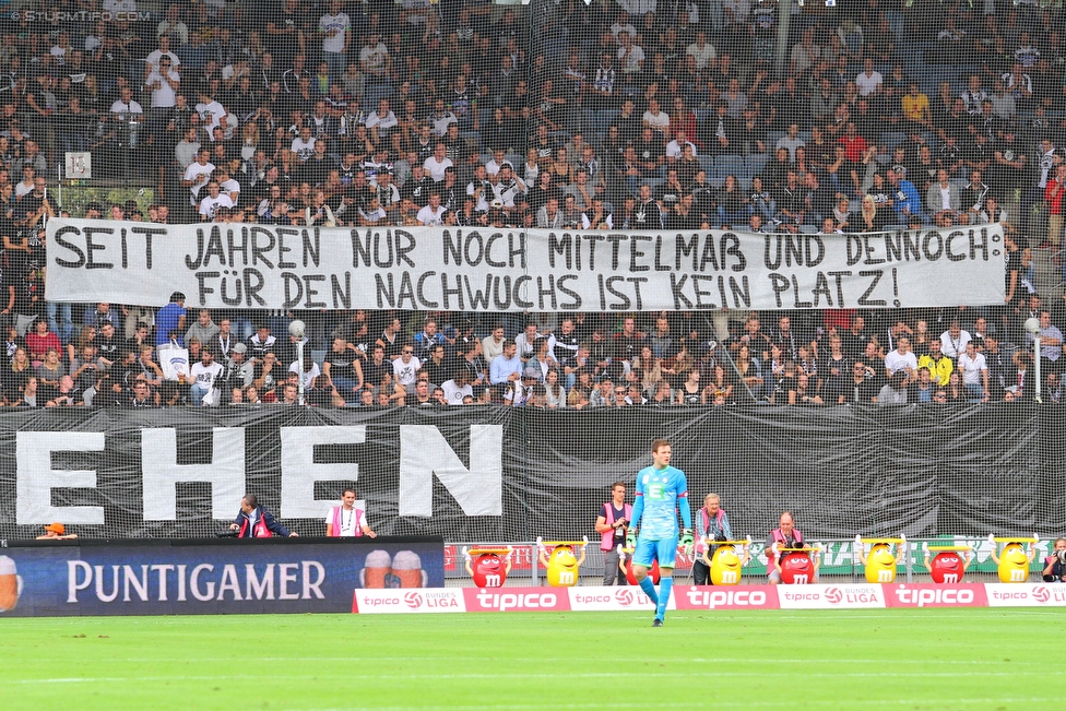 Sturm Graz - Austria Wien
Oesterreichische Fussball Bundesliga, 9. Runde, SK Sturm Graz - FK Austria Wien, Stadion Liebenau Graz, 19.09.2015. 

Foto zeigt Fans von Sturm mit einem Spruchband
Schlüsselwörter: protest