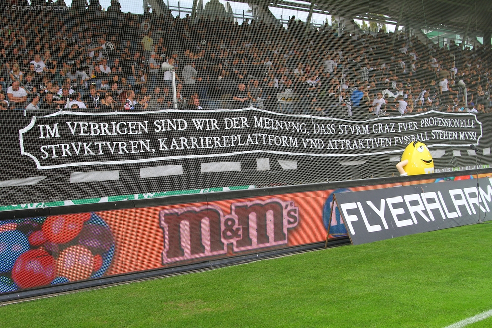 Sturm Graz - Austria Wien
Oesterreichische Fussball Bundesliga, 9. Runde, SK Sturm Graz - FK Austria Wien, Stadion Liebenau Graz, 19.09.2015. 

Foto zeigt Fans von Sturm mit einem Spruchband
Schlüsselwörter: protest