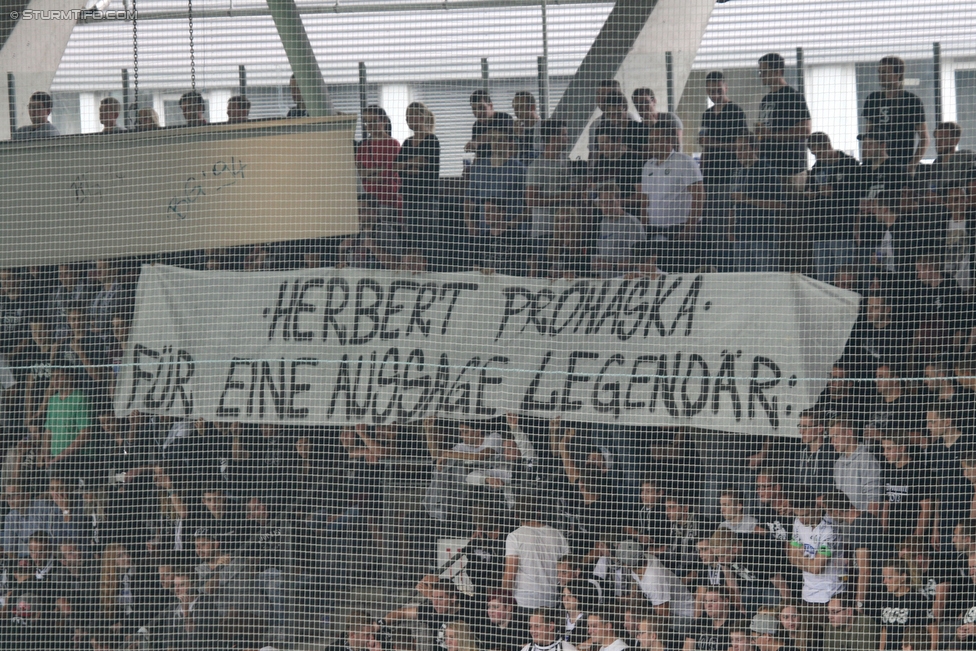 Sturm Graz - Austria Wien
Oesterreichische Fussball Bundesliga, 9. Runde, SK Sturm Graz - FK Austria Wien, Stadion Liebenau Graz, 19.09.2015. 

Foto zeigt Fans von Sturm mit einem Spruchband
Schlüsselwörter: protest