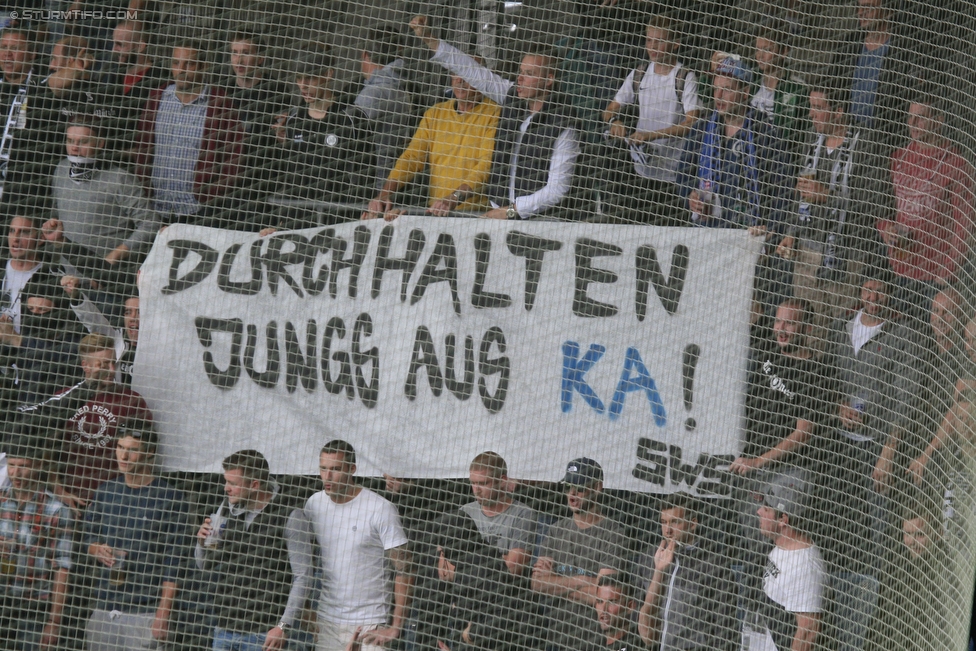 Sturm Graz - Austria Wien
Oesterreichische Fussball Bundesliga, 9. Runde, SK Sturm Graz - FK Austria Wien, Stadion Liebenau Graz, 19.09.2015. 

Foto zeigt Fans von Sturm mit einem Spruchband
