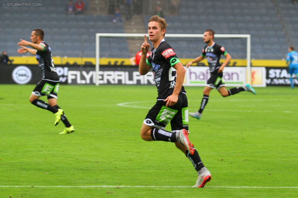 Sturm Graz - Austria Wien
Oesterreichische Fussball Bundesliga, 9. Runde, SK Sturm Graz - FK Austria Wien, Stadion Liebenau Graz, 19.09.2015. 

Foto zeigt Andreas Gruber (Sturm)
Schlüsselwörter: torjubel