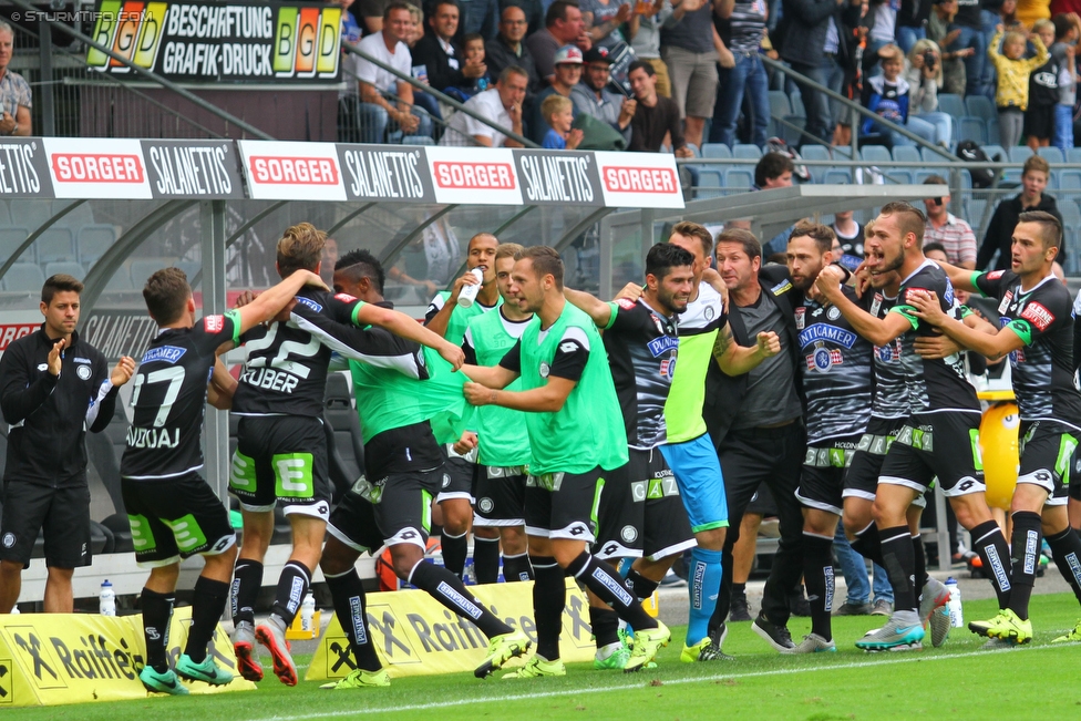 Sturm Graz - Austria Wien
Oesterreichische Fussball Bundesliga, 9. Runde, SK Sturm Graz - FK Austria Wien, Stadion Liebenau Graz, 19.09.2015. 

Foto zeigt die Mannschaft von Sturm
Schlüsselwörter: torjubel