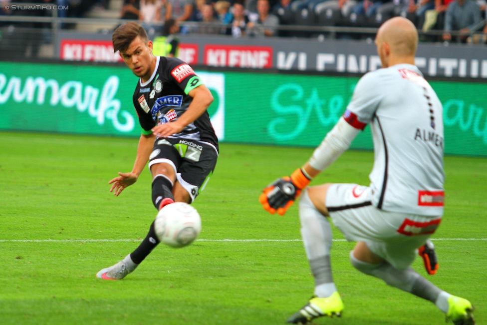 Sturm Graz - Austria Wien
Oesterreichische Fussball Bundesliga, 9. Runde, SK Sturm Graz - FK Austria Wien, Stadion Liebenau Graz, 19.09.2015. 

Foto zeigt Sascha Horvath (Sturm) und Robert Allmer (Austria)
Schlüsselwörter: tor