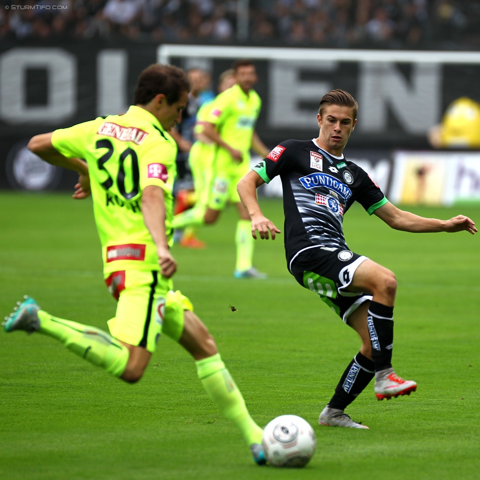 Sturm Graz - Austria Wien
Oesterreichische Fussball Bundesliga, 9. Runde, SK Sturm Graz - FK Austria Wien, Stadion Liebenau Graz, 19.09.2015. 

Foto zeigt Fabian Koch (Austria) und Andreas Gruber (Sturm)
