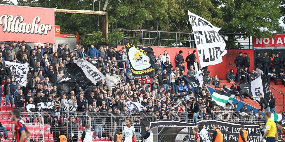 Admira Wacker - Sturm Graz
Oesterreichische Fussball Bundesliga, 10. Runde, FC Admira Wacker Moedling - SK Sturm Graz, Stadion Suedstadt Maria Enzersdorf, 27.09.2015. 

Foto zeigt Fans von Sturm
