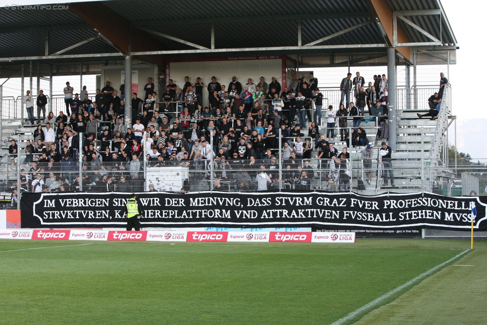 Groedig - Sturm Graz
Oesterreichische Fussball Bundesliga, 11. Runde, SV Groedig - SK Sturm Graz, Stadion Untersbergarena Groedig, 03.10.2015. 

Foto zeigt Fans von Sturm
