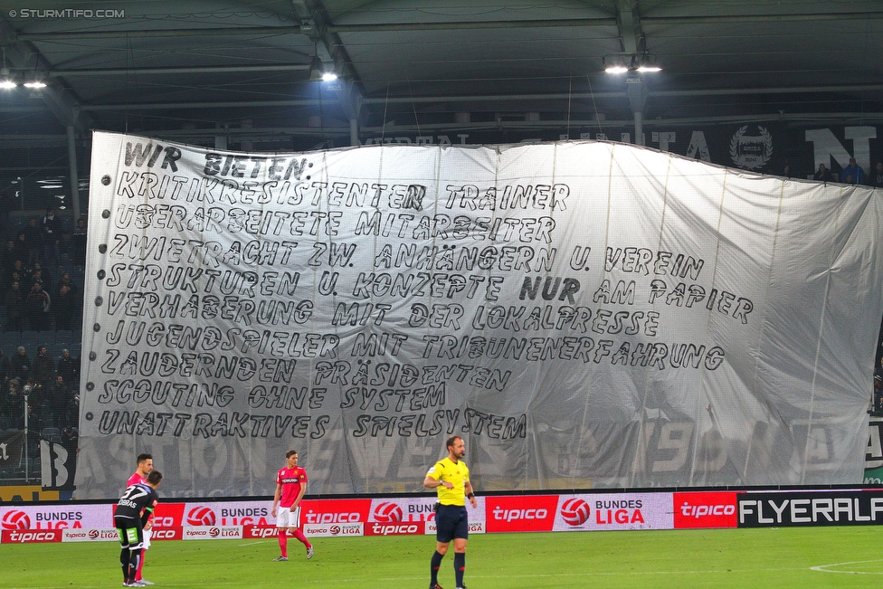 Sturm Graz - Admira Wacker
Oesterreichische Fussball Bundesliga, 19. Runde, SK Sturm Graz - FC Admiral Wacker Moedling, Stadion Liebenau Graz, 05.12.2015. 

Foto zeigt Fans von Sturm mit einer Choreografie
Schlüsselwörter: protest