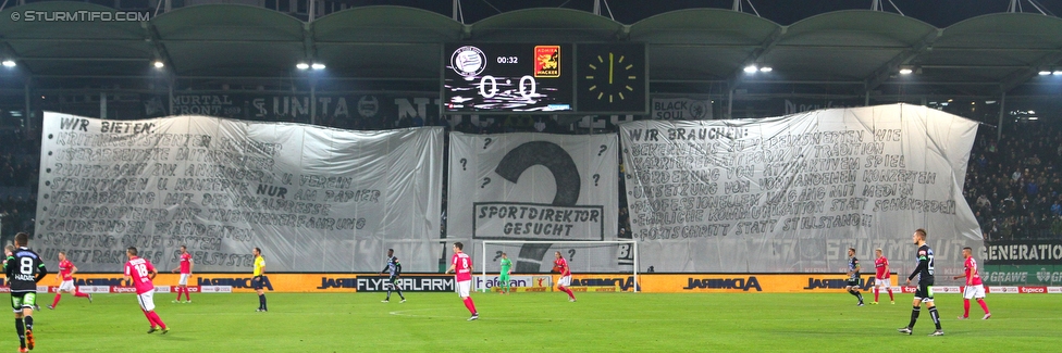 Sturm Graz - Admira Wacker
Oesterreichische Fussball Bundesliga, 19. Runde, SK Sturm Graz - FC Admiral Wacker Moedling, Stadion Liebenau Graz, 05.12.2015. 

Foto zeigt Fans von Sturm mit einer Choreografie
Schlüsselwörter: protest