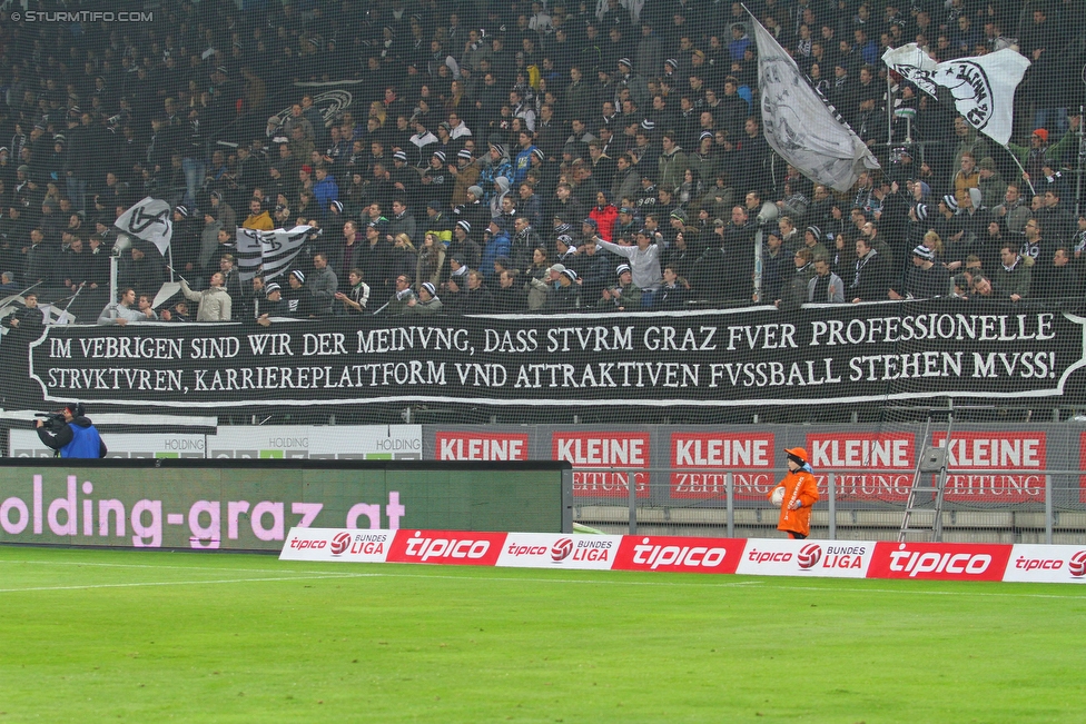 Sturm Graz - Admira Wacker
Oesterreichische Fussball Bundesliga, 19. Runde, SK Sturm Graz - FC Admiral Wacker Moedling, Stadion Liebenau Graz, 05.12.2015. 

Foto zeigt Fans von Sturm mit einem Spruchband
Schlüsselwörter: protest