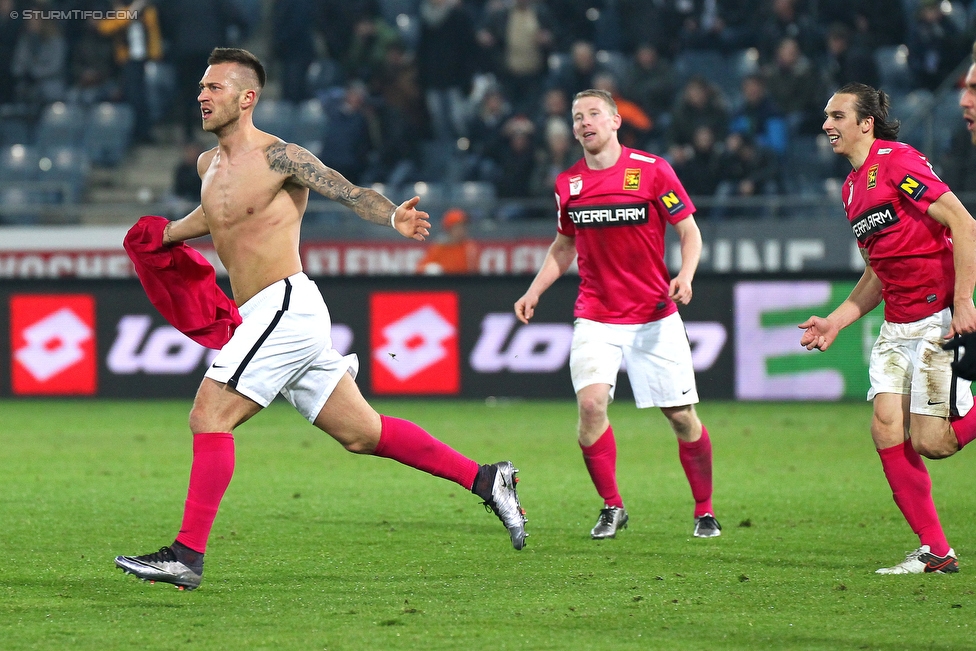 Sturm Graz - Admira Wacker
Oesterreichische Fussball Bundesliga, 19. Runde, SK Sturm Graz - FC Admiral Wacker Moedling, Stadion Liebenau Graz, 05.12.2015. 

Foto zeigt Peter Zulj (Admira)
Schlüsselwörter: torjubel