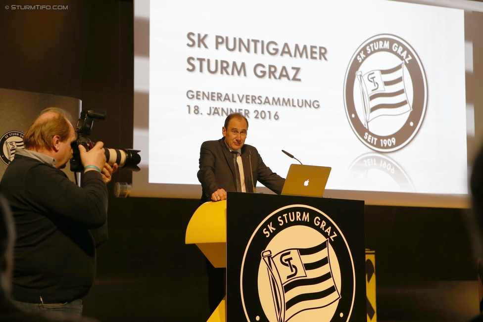 Sturm Graz Mitgliederversammlung
SK Sturm Graz Mitgliederversammlung, Raiffeisen Landesbank Raaba, 18.01.2016. 

Foto zeigt Martin Schaller (Raiffeisen)
