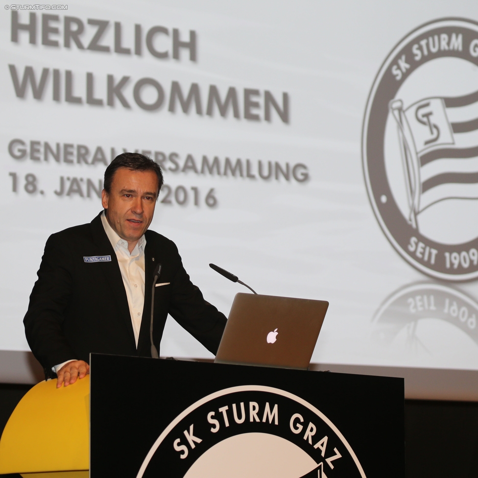Sturm Graz Mitgliederversammlung
SK Sturm Graz Mitgliederversammlung, Raiffeisen Landesbank Raaba, 18.01.2016. 

Foto zeigt Christian Jauk (Praesident Sturm)
