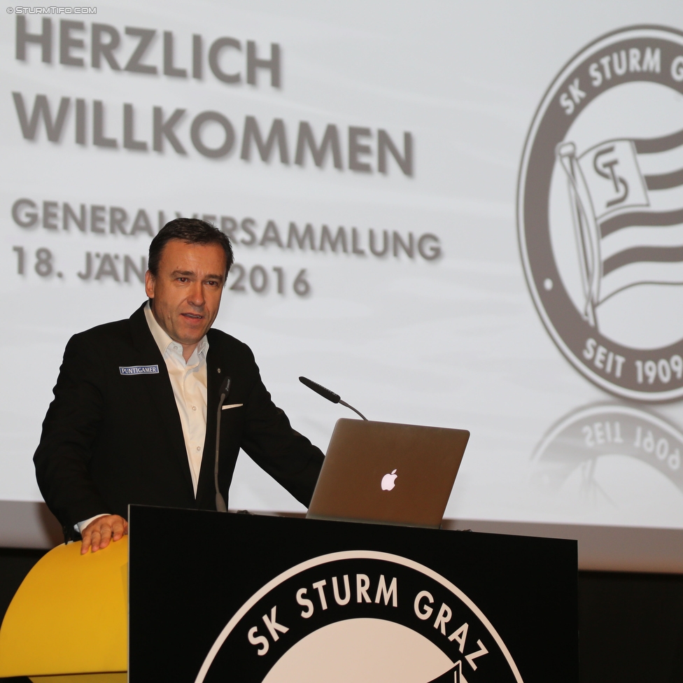 Sturm Graz Mitgliederversammlung
SK Sturm Graz Mitgliederversammlung, Raiffeisen Landesbank Raaba, 18.01.2016. 

Foto zeigt Christian Jauk (Praesident Sturm)
