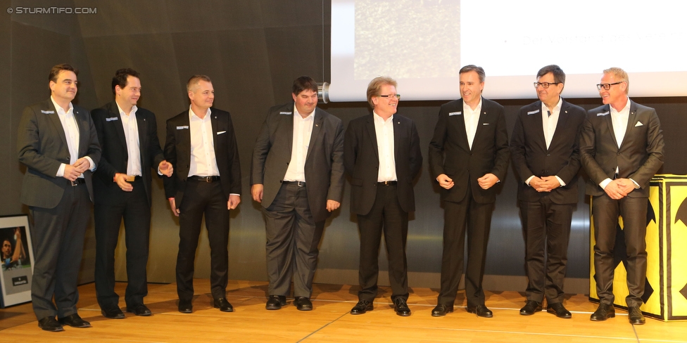 Sturm Graz Mitgliederversammlung
SK Sturm Graz Mitgliederversammlung, Raiffeisen Landesbank Raaba, 18.01.2016. 

Foto zeigt Gerhard Steindl (Vorstand Sturm), Michael Vollmann (Finanzvorstand Sturm), Robert Adam (Vorstand Sturm), Guenther Niederl (Vorstand Sturm), Herbert Troger (Vorstand Sturm), Christian Jauk (Praesident Sturm), Ernst Wustinger (Vorstand Sturm) und Peter Schaller (Vorstand Sturm)
