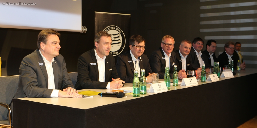 Sturm Graz Mitgliederversammlung
SK Sturm Graz Mitgliederversammlung, Raiffeisen Landesbank Raaba, 18.01.2016. 

Foto zeigt Gerhard Steindl (Vorstand Sturm), Christian Jauk (Praesident Sturm), Ernst Wustinger (Vorstand Sturm), Peter Schaller (Vorstand Sturm), Robert Adam (Vorstand Sturm), Guenther Niederl (Vorstand Sturm), Michael Vollmann (Finanzvorstand Sturm) und Herbert Troger (Vorstand Sturm)
