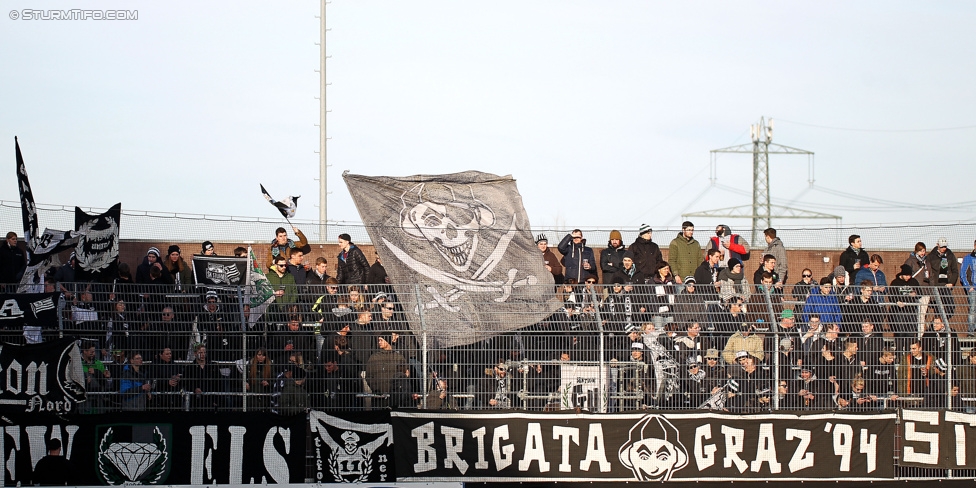 Altach - Sturm Graz
Oesterreichische Fussball Bundesliga, 21. Runde, SC Rheindorf Altach - SK Sturm Graz, Stadion Schnabelholz Altach, 06.02.2016. 

Foto zeigt Fans von Sturm
