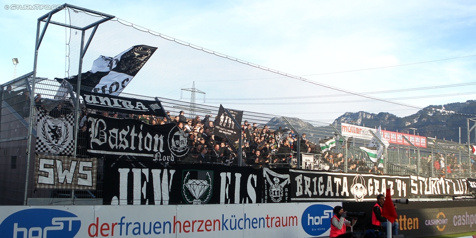 Altach - Sturm Graz
Oesterreichische Fussball Bundesliga, 21. Runde, SC Rheindorf Altach - SK Sturm Graz, Stadion Schnabelholz Altach, 06.02.2016. 

Foto zeigt Fans von Sturm
