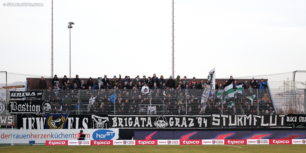 Altach - Sturm Graz
Oesterreichische Fussball Bundesliga, 21. Runde, SC Rheindorf Altach - SK Sturm Graz, Stadion Schnabelholz Altach, 06.02.2016. 

Foto zeigt Fans von Sturm
