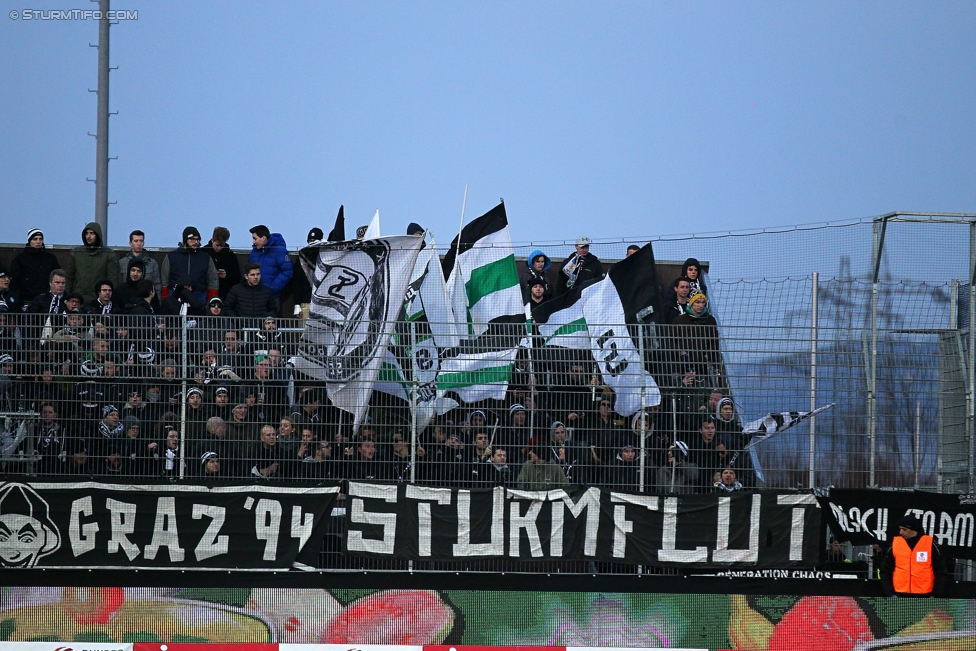 Altach - Sturm Graz
Oesterreichische Fussball Bundesliga, 21. Runde, SC Rheindorf Altach - SK Sturm Graz, Stadion Schnabelholz Altach, 06.02.2016. 

Foto zeigt Fans von Sturm
